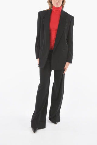Gabardine-wool Buttonless Blazer with Notch lapel