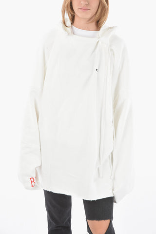 Fleeced Cotton Oversized Printed Hoodie with Asymmetrical Cords