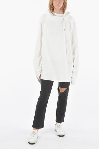 Fleeced Cotton Oversized Printed Hoodie with Asymmetrical Cords