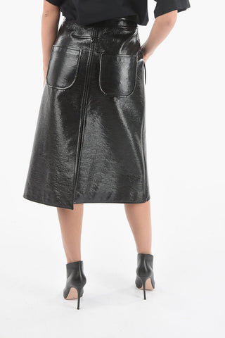 Vinyle Faux-Leather Midi Skirt with Front Button-fastening