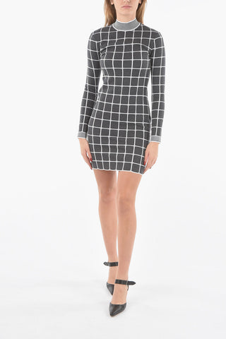 Bodycon Midi Dress in Windowpane Check with Perkins Neck