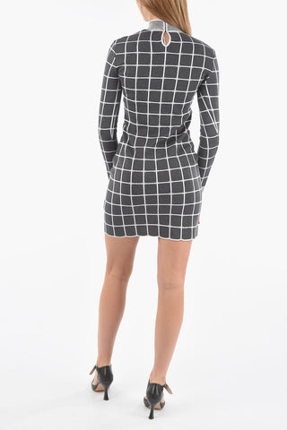 Bodycon Midi Dress in Windowpane Check with Perkins Neck