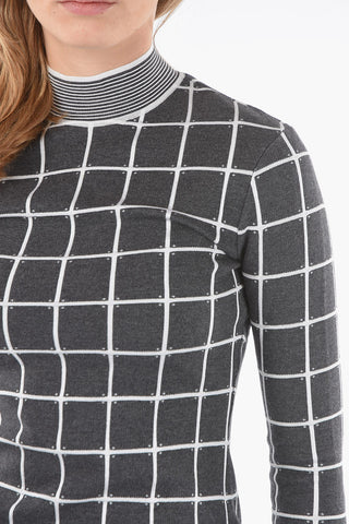 Bodycon Midi Dress in Windowpane Check with Perkins Neck