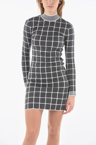 Bodycon Midi Dress in Windowpane Check with Perkins Neck