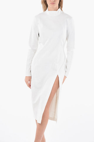 AMINA MUADDI Jersey Turtleneck Maxi Dress with Side Split Hem
