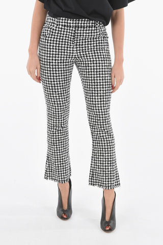 Flared Pants in Houdstooth Pattern with Fringed Hems