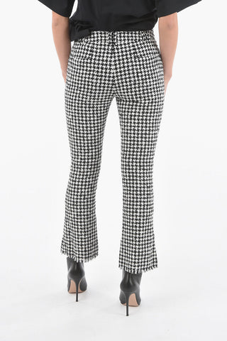Flared Pants in Houdstooth Pattern with Fringed Hems