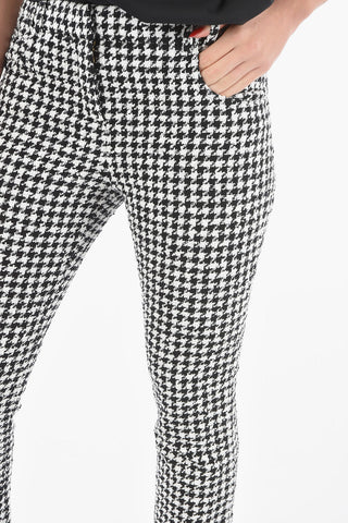 Flared Pants in Houdstooth Pattern with Fringed Hems