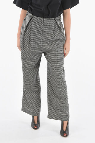 Pantaloni in Lana Pied de Poule con Zip Frontale
