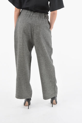 Pantaloni in Lana Pied de Poule con Zip Frontale