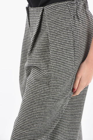 Pantaloni in Lana Pied de Poule con Zip Frontale