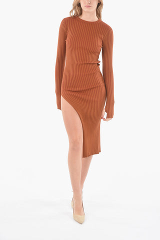 Bi-colour Ribbed Long Bodycon Dress with Side Slit