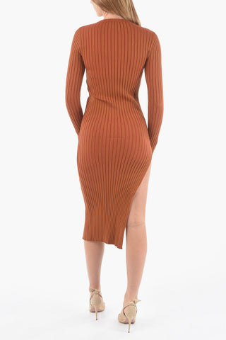 Bi-colour Ribbed Long Bodycon Dress with Side Slit