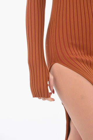 Bi-colour Ribbed Long Bodycon Dress with Side Slit