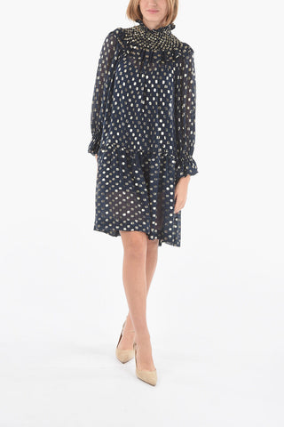 Silk See-through Mini Dress in Lurex Polka-dot Motif
