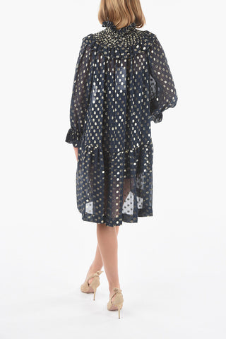 Silk See-through Mini Dress in Lurex Polka-dot Motif