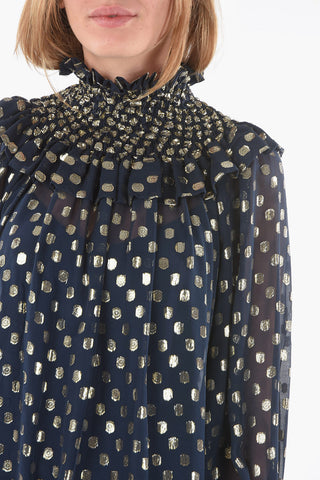 Silk See-through Mini Dress in Lurex Polka-dot Motif