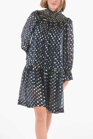 Silk See-through Mini Dress in Lurex Polka-dot Motif