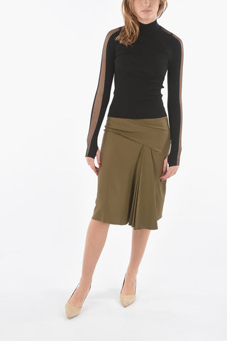 Ribbed Jersey Turtle-neck Sweater with See-through Detailing on Sleeves