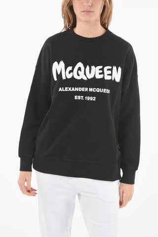 Brushed Cotton Crewneck Sweatshirt with Lettering Logo Print