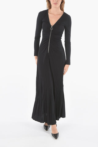 Maxidress Svasato in Viscosa con Half Zip Frontale e Dettaglio Cut-out