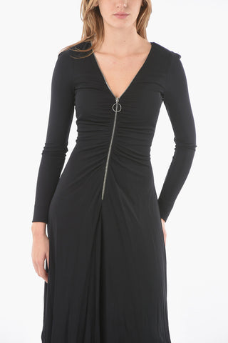Maxidress Svasato in Viscosa con Half Zip Frontale e Dettaglio Cut-out
