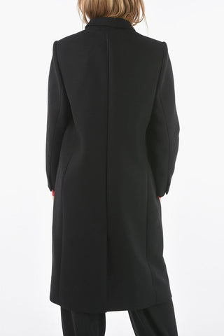 Wool Twill Double-breasted Coat with Peak Lapel