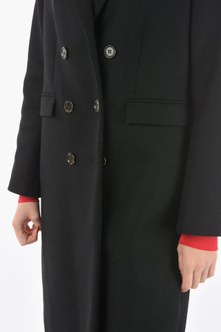 Wool Twill Double-breasted Coat with Peak Lapel
