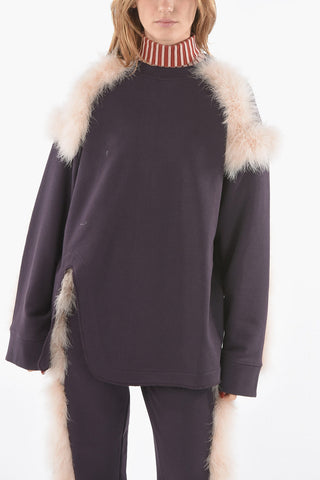 Brushed Cotton HAWKIN Crewneck Sweatshirt with Feathers Detailing