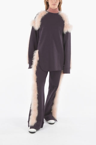 Brushed Cotton HAWKIN Crewneck Sweatshirt with Feathers Detailing