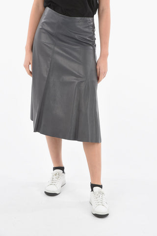 Soft Leather Midi Skirt with Back Zip