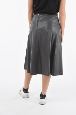 Soft Leather Midi Skirt with Back Zip