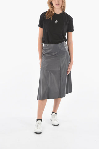 Soft Leather Midi Skirt with Back Zip