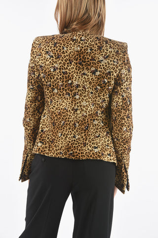 Leopard Velour Blazer with Destructured Lapel embellished with Sequined Detailing