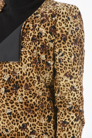 Leopard Velour Blazer with Destructured Lapel embellished with Sequined Detailing