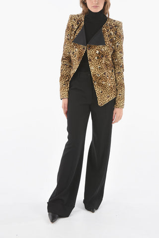 Leopard Velour Blazer with Destructured Lapel embellished with Sequined Detailing