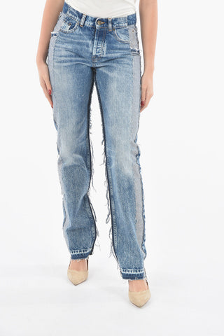 Straight-leg Jeans in Patchwork with Fringed Hems