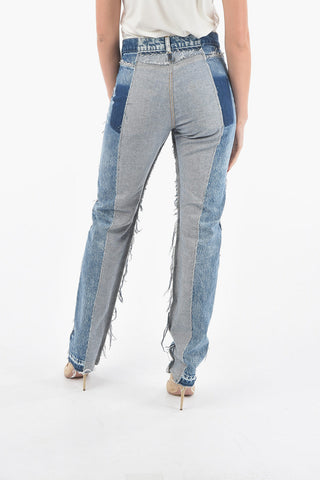 Straight-leg Jeans in Patchwork with Fringed Hems