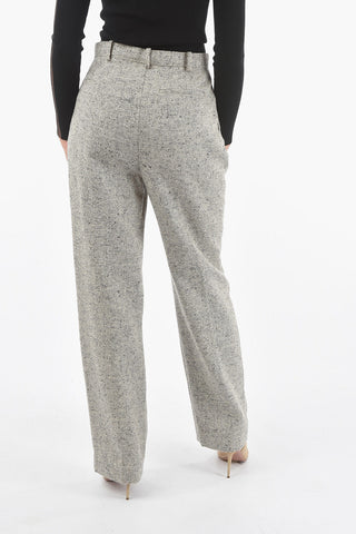 Wool Linen-blend High-waisted Wide-leg Pants with Double-pleat