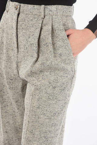 Wool Linen-blend High-waisted Wide-leg Pants with Double-pleat
