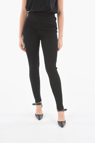 Ribbed Wool Open-ankle Leggings with Ankle-zip