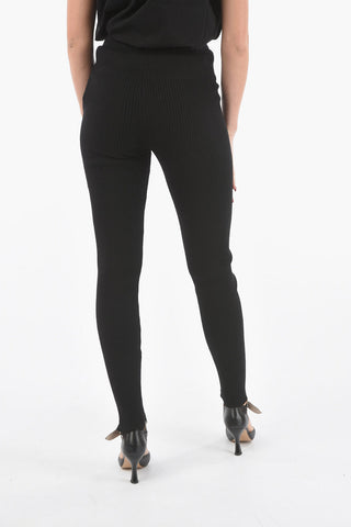 Ribbed Wool Open-ankle Leggings with Ankle-zip