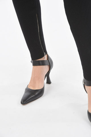 Ribbed Wool Open-ankle Leggings with Ankle-zip