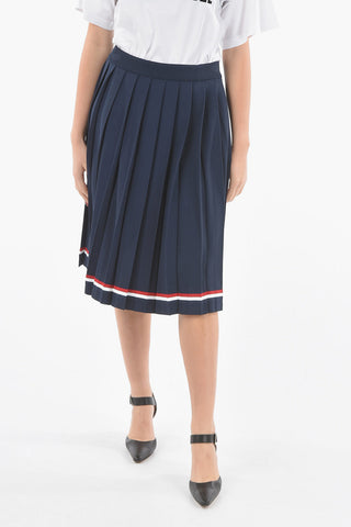 Pleated Viscose ELITE Midi Skirt with Iconic Tri-colour Band