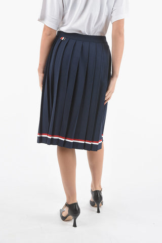 Pleated Viscose ELITE Midi Skirt with Iconic Tri-colour Band