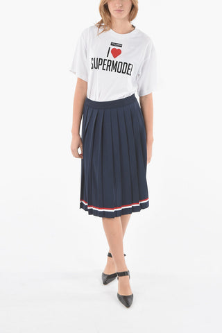 Pleated Viscose ELITE Midi Skirt with Iconic Tri-colour Band