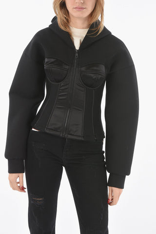 Felpa Bustier in Jersey con Cappuccio e Dettagli in Satin