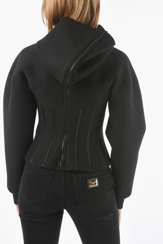 Felpa Bustier in Jersey con Cappuccio e Dettagli in Satin