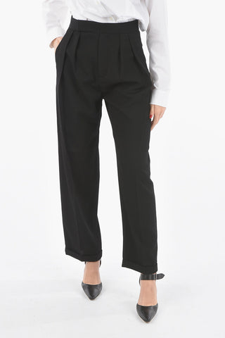 Double-pleated Hidden Fastening Twill Wool Pants