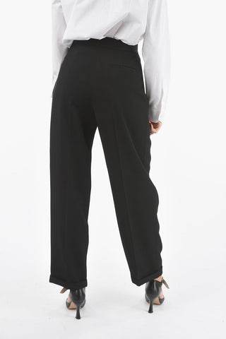 Double-pleated Hidden Fastening Twill Wool Pants
